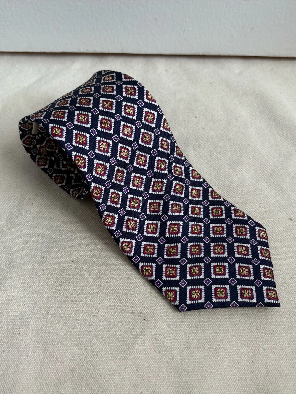 Cape Cod Neckwear Men's Blue Multicolor Woven Silk Geometric Pointed Tie